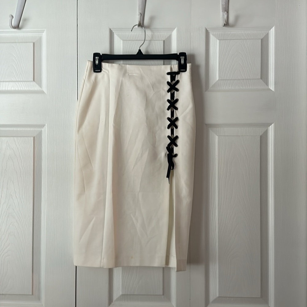 Zara White Lace Up Midi Skirt - image 4